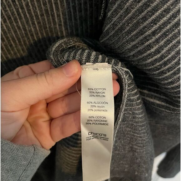 Chico’s Grey Stripe Assymetrical Cardigan Size 12 - Picture 3 of 5